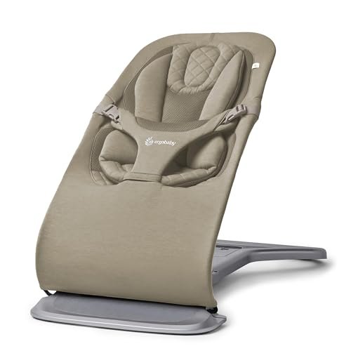 Ergobaby 3 w 1 Evolve Bouncer Leżaczek Bujaczek Krzesło, Ergonomiczny bujaczek dla noworodków od urodzenia do malucha, huśtawka dla dzieci z wkładem dla noworodków (2,5 kg - 13,2 kg), Soft Olive