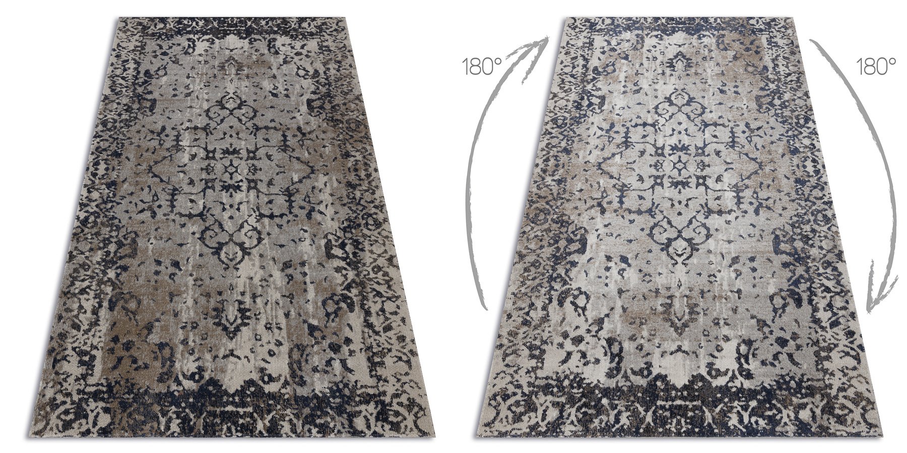 Dywan nowoczesny MUNDO E0681 ornament, ramka vintage outdoor beż / czarny beżowy 180x270 cm