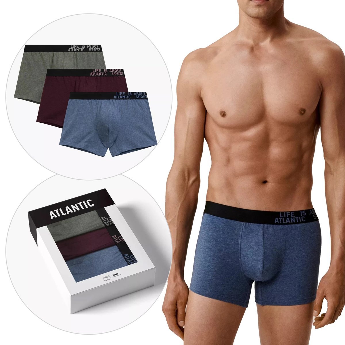 BOKSERKI MĘSKIE bawełniane opięte 3MH-226 dopasowane Atlantic *L