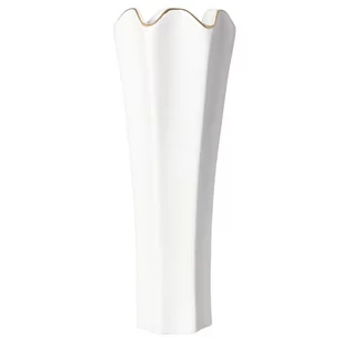 Biały wazon ze złotym rantem z ceramiki Rafu 28 cm - Wazony i flakony - miniaturka - grafika 1