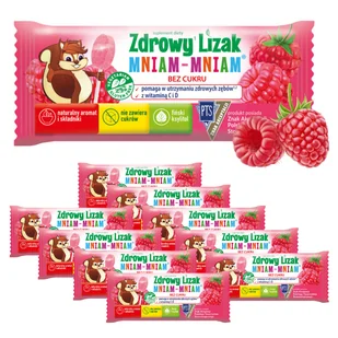 Zdrowy lizak dla dzieci mniam mniam z witaminami smak malinowy ZESTAW 10 sztuk - Gumy do żucia, lizaki, dropsy - miniaturka - grafika 1