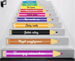 Naklejki na schody: Kolorowe kredki z pozytywnymi hasłami - Pomoce naukowe Naklejki na schody: Kolorowe kredki z pozytywnymi hasłami - Pomoce naukowe - miniaturka - grafika 1