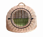 Transportery dla kotów - Wiklinowy transporter budka dla kota i innych zwierząt owalny kosz budka z metalowym zamknięciem i z poduszką - miniaturka - grafika 1