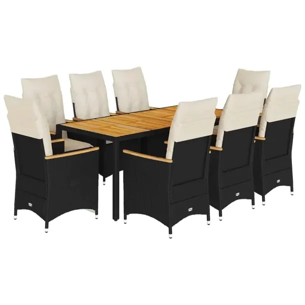 Zestaw Mebli Ogrodowych Rattan PE, Stal, Drewno Akacjowe, Czarny 190x90x75