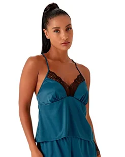 Gossard Damski top od piżamy VIP Confession Cami, czarny/morski, bardzo mały, Czarny/turkusowy - Koszulki i topy damskie - miniaturka - grafika 1