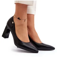 Czółenka - Vinceza Czółenka Na Słupku Eko Skóra Czarne Giseleni - miniaturka - grafika 1