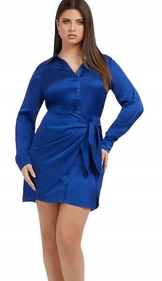 GUESS SUKIENKA GRANATOWA SATYNOWA KOSZULOWA MINI M 2CA