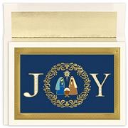 Kartki okolicznościowe i zaproszenia - Masterpiece Studios Kolekcja świąteczna 16 sztuk zapakowane wytłaczane religijne kartki świąteczne z kopertami z podszewką foliową, 20 cm x 14 cm, radość szopka - miniaturka - grafika 1