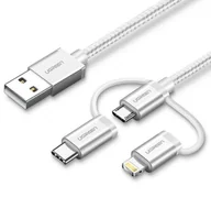 Kable komputerowe i do monitorów - Ugreen 50203 kabel USB USB 2.0 1,5 m USB A USB C/micro-USB B/Lightning Biały - miniaturka - grafika 1