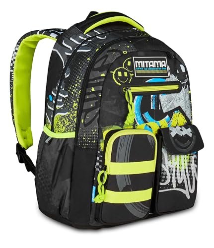 Mitama Plecak URBANSMILE New Plus, czarny, plecak szkolny podstawowej, 30 l, super pojemny, ergonomiczny, wytrzymały, dla dzieci, Niebieska, Taglia unica, Casual
