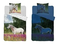 Pościel - Detexpol Pościel świecąca w ciemności 140x200 3853 A Koń na lawendowym polu 2312 konik kucyk biały horse bawełniana młodzieżowa - miniaturka - grafika 1