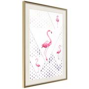 Plakaty - Plakat - Flamingi i trójkąty (rozmiar 40x60, wykończenie Rama złota z passe-partout) - miniaturka - grafika 1