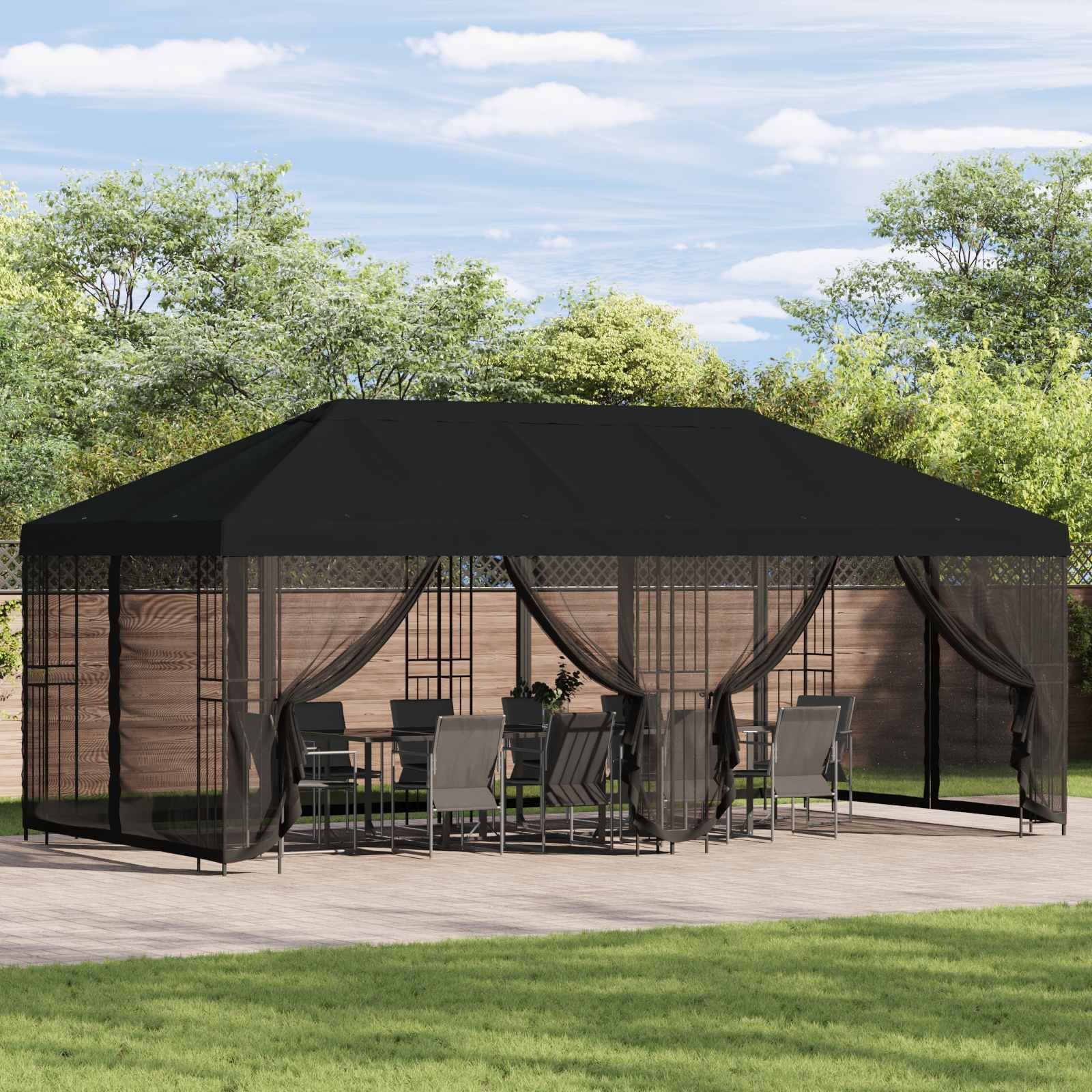 vidaXL Altana z bokami 6 x 3 m Czarny Poliester i Stal 190