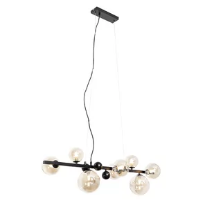 QAZQA Lampa wisząca Art Deco czarna z bursztynowym szkłem 8 lamp - David - Lampy sufitowe - miniaturka - grafika 1