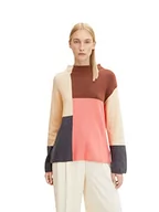 Swetry damskie - TOM TAILOR Damski Sweter z blokiem kolorów 1032620, 30993 - Brown Pink Colorblock, XXS - miniaturka - grafika 1