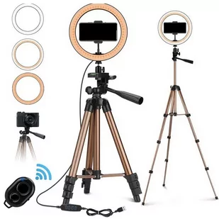 Lampa LED Ring Light Kit 10" 26cm do zdjęć statyw uchwyt na telefon tripod (Brown Gold) - Selfie stick - miniaturka - grafika 1