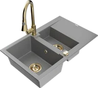 Zlewozmywaki z baterią - Mexen Gaspar zlewozmywak granitowy 1,5-komorowy z ociekaczem i baterią kuchenną Elia, szary - 6507-71-670101-50 - miniaturka - grafika 1