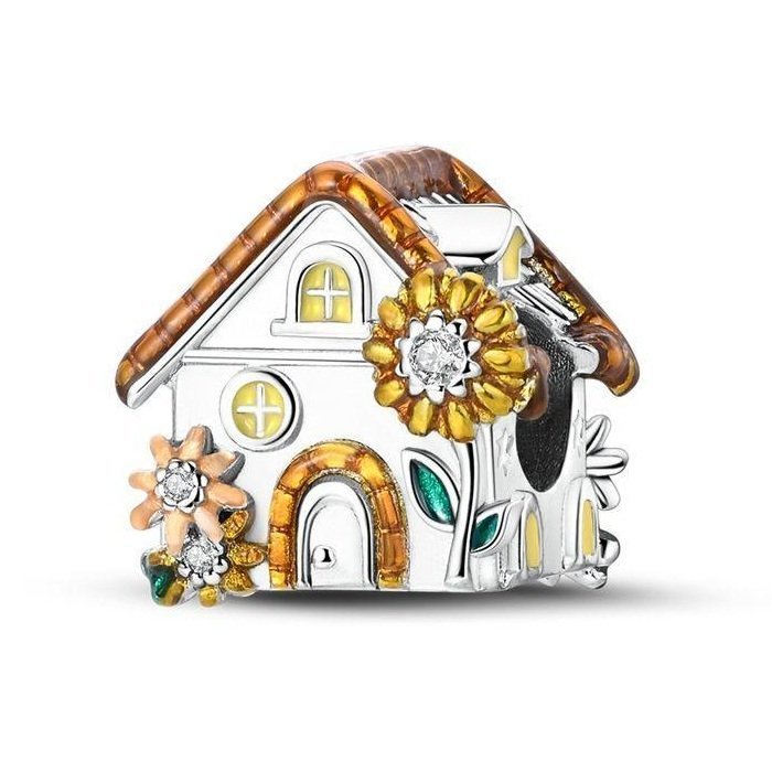 Zawieszka Charms SREBRO 925 Koralik Domek z Kwiatkami