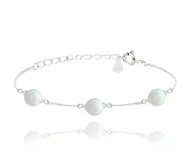 Bransoletki - MINET Srebrna bransoletka z białymi opalami - miniaturka - grafika 1