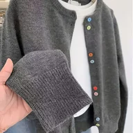 Swetry damskie - TEMU Damski Szary Kardigan Sweter - Miękki Blazer z Okrągłym Dekoltem i Guzikami, Całoroczna Casualowa i Formalna Odzież, Wszechstronny Szary Sweter - miniaturka - grafika 1