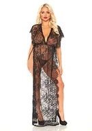 Majtki damskie - Leg Avenue Leg Avenue Koronkowy szlafrok i stringi +, czarny, 1X-2X - miniaturka - grafika 1