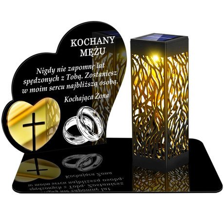 ZNICZ SOLARNY LED WIECZNY PODSTAWKA NA CMENTARZ GRÓB lampka Serce 3D DLA MĘŻA