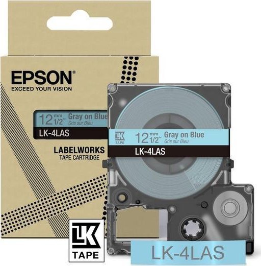 Epson LabelWorks LK-4LAS - Grau auf Blau - Rolle 1,2 cm x 8 m 1 Kassetten Hangebox - Bandkassette - fur LabelWorks LW-C410, LW-C610