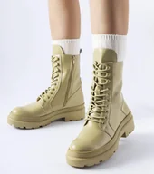 Botki damskie - Zielone płaskie trapery z protektorem Zacharie -39 - miniaturka - grafika 1