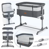 Łóżeczka i kojce - Łóżeczko Dziecięce Składane Turystyczne Niemowlęce Kółka 0-5m 9kg Szare - miniaturka - grafika 1