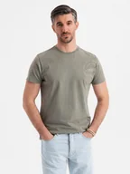 Koszulki męskie - Bawełniana męska koszulka z nadrukiem w militarnym stylu jasnooliwkowa V2 OM-TSWT-0202 S - miniaturka - grafika 1