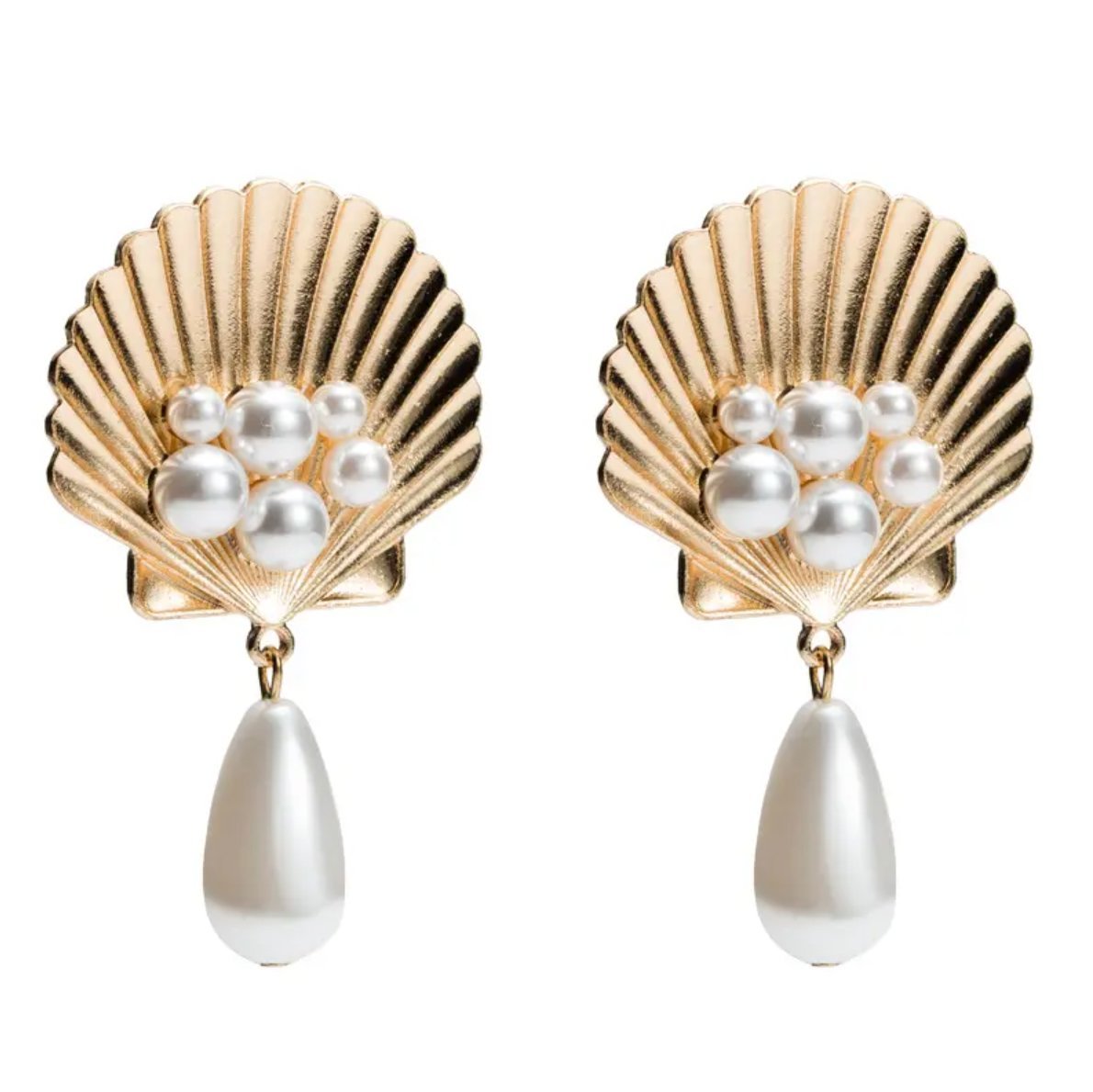 Złote Kolczyki Perły Okrągłe Gruszka Perła Mosiądz