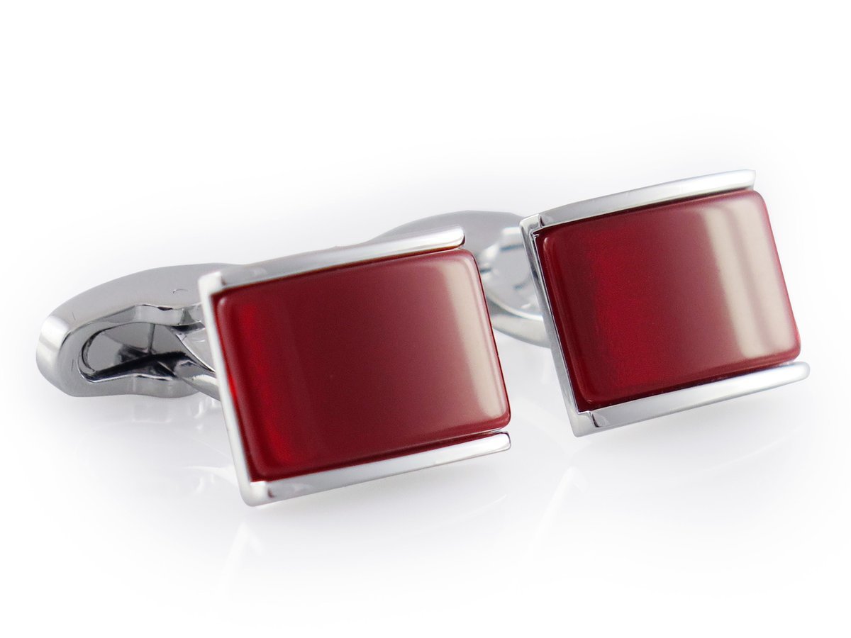Srebrno-czerwone prostokątne spinki do mankietów A312
