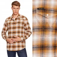 Koszule męskie - Wrangler LS WESTERN SHIRT Golden Oak BAWEŁNIANA KOSZULA W KRATĘ REGULAR S - miniaturka - grafika 1