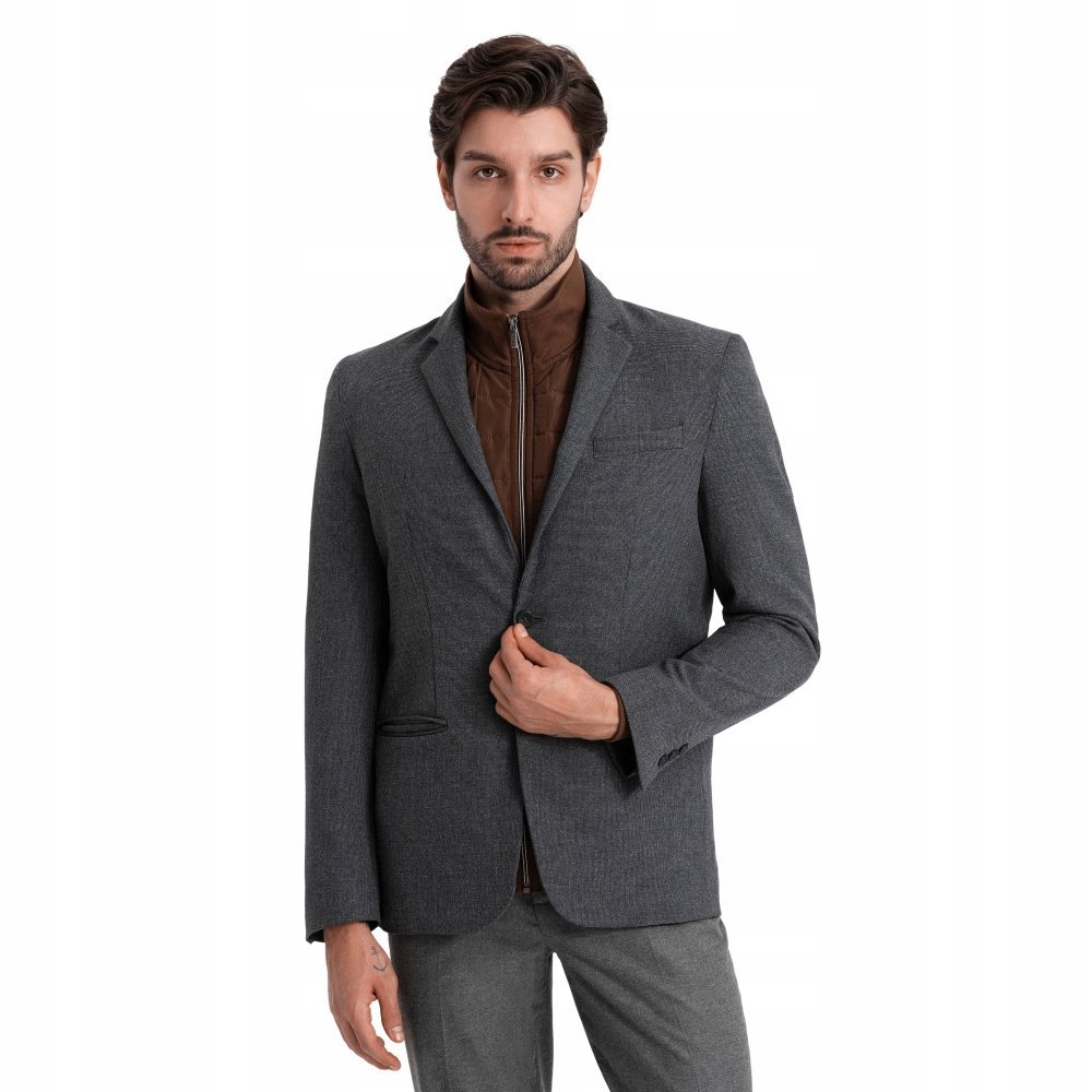 Elegancka marynarka męska z guzikami grafitowa V1 OM-BLZB-0114 S