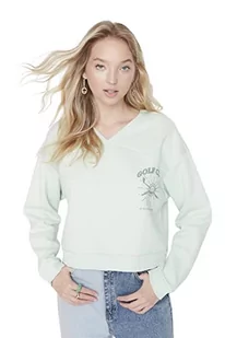 Trendyol Damska bluza z okrągłym dekoltem z dopasowanym hasłem, miętowa, XS, Miętowy - Bluzy damskie - miniaturka - grafika 1
