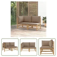 Sofy ogrodowe - The Living Store 2-cz. zestaw mebli do ogrodu - poduszki w kolorze taupe - bambus - Zestaw Wypoczynkowy Do Ogrodu - miniaturka - grafika 1