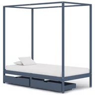 Łóżka - vidaXL Rama łóżka z baldachimem, 2 szuflady, szara, sosna, 100x200 cm - miniaturka - grafika 1
