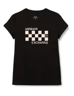 Koszulki i topy damskie - Armani Exchange Koszulka damska Cotton Jersey Crew Neck Racing Fitted Tee T-Shirt, czarny, S - miniaturka - grafika 1
