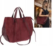 Torebki damskie - Torebka Damska Shopperka łódka Pojemna Duża Torba zamszowa R961 Bordowa - miniaturka - grafika 1