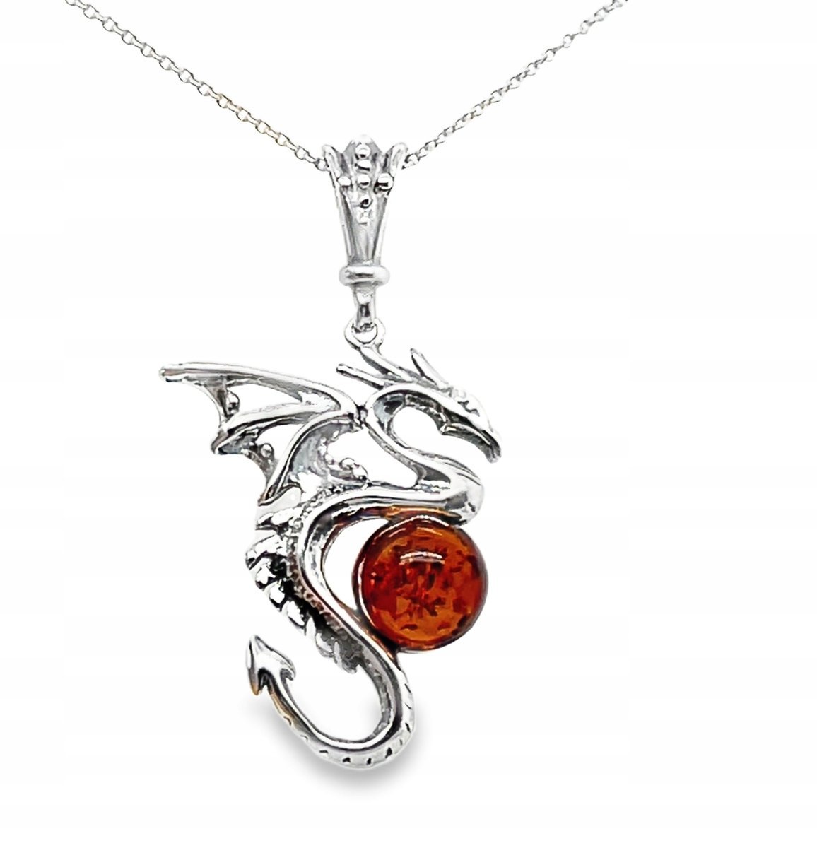 Wisiorek srebrny z bursztynem KULKA SMOK ORYGINAL ZAWIESZKA ze srebra