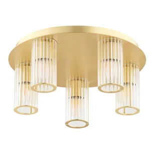 Lampa sufitowa HAMPTON 5xE14 - mosiądz szczotkowany/transparentny - Oprawy, klosze i abażury - miniaturka - grafika 1