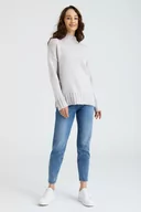 Swetry damskie - Luźny sweter z półgolfem, szary melanż - Greenpoint - miniaturka - grafika 1