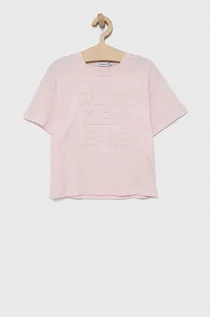 Koszulki dla dziewczynek - Calvin Klein Jeans T-shirt bawełniany dziecięcy kolor różowy - grafika 1