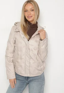 Beżowa Przejściowa Kurtka z Geometrycznym Pikowaniem i Kapturem Arevitta - Kurtki damskie - miniaturka - grafika 1