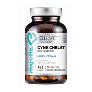 MyVita Cynk chelat diglicynian cynku 15 mg wsparcie odporności 60 kapsułek Silver - Witaminy i minerały - miniaturka - grafika 2