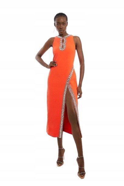 KAREN MILLEN CZERWONA SUKIENKA MIDI Z CEKINAMI 38 B_A