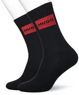 Skarpetki damskie - HUGO Męskie krótkie skarpety 2P QS RIB LABEL CC z czerwonym logo, w dwupaku, czarny (Black1), 35-38 EU - miniaturka - grafika 1