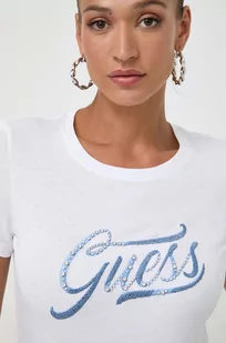 Guess t-shirt bawełniany damski kolor biały - Koszulki sportowe damskie - miniaturka - grafika 1