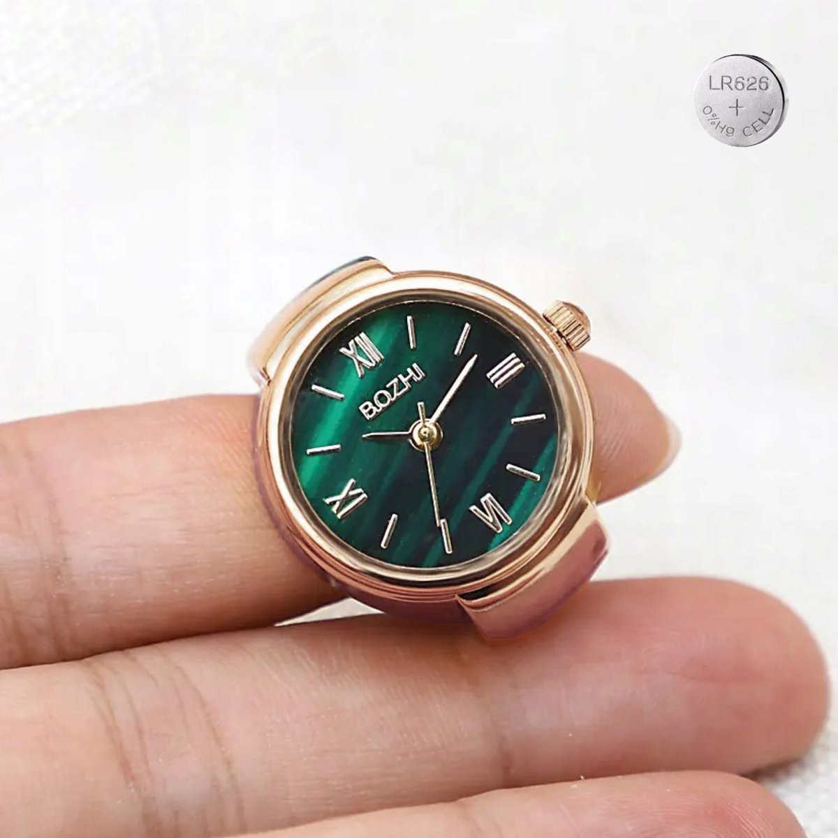 Sygnet Różowe Złoto Zegarek Regulowany Rozmiar 11-23 Pierścionek Działający