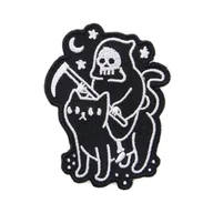 Pasmanteria - Naprasowanka termo Kostucha i Czarny Kot Naszywki naprasowanki na ubrania 6,5x6 cm - miniaturka - grafika 1